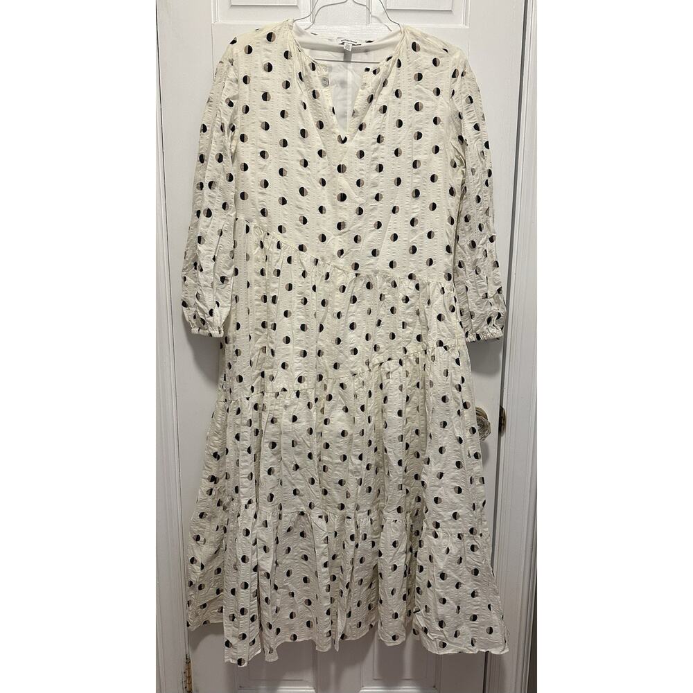 Nordstrom Half Moon Polka Dot Maxi Dress XS Ivory Black Cotton Tiered Boho